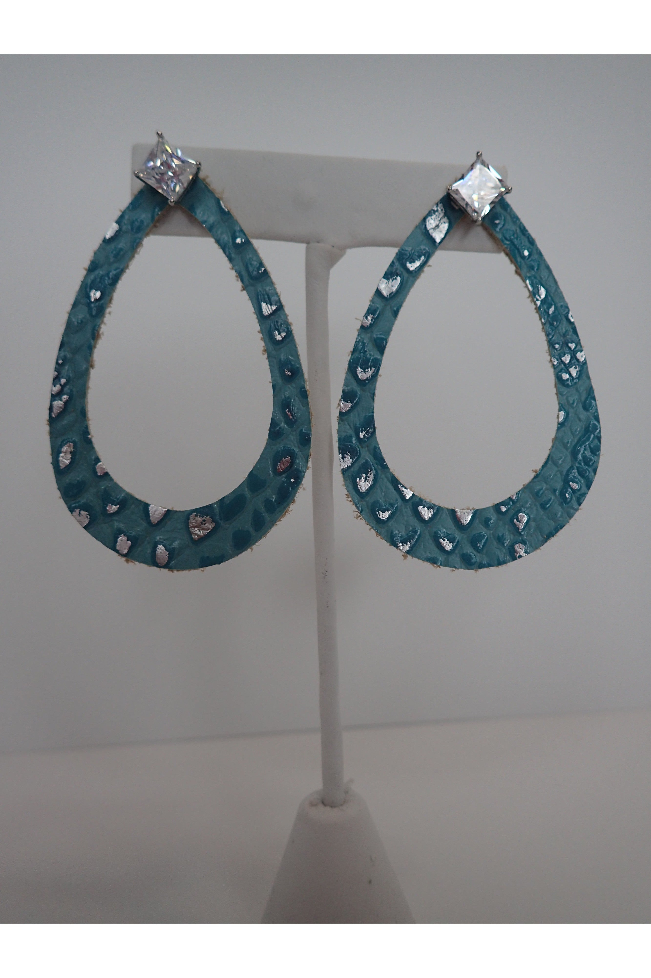 Emma Blue Leather Snakeskin Teardrop Earring With Rhinestone Stud-Earrings-Emma-Deja Nu Boutique, Women's Fashion Boutique in Lampasas, Texas