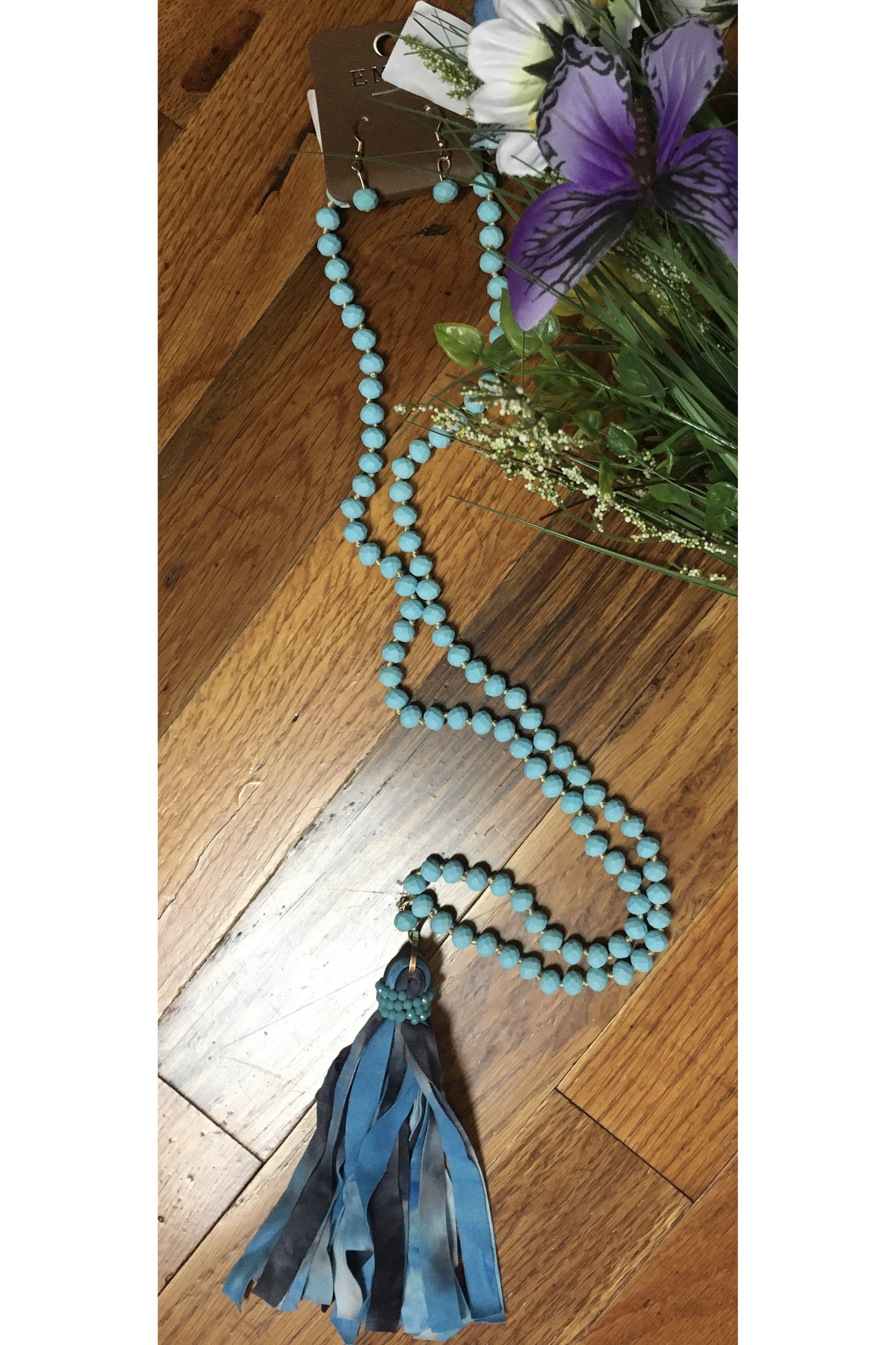 Emma Blue Tie Dye Tassel Necklace-Necklaces-Emma-Deja Nu Boutique, Women's Fashion Boutique in Lampasas, Texas