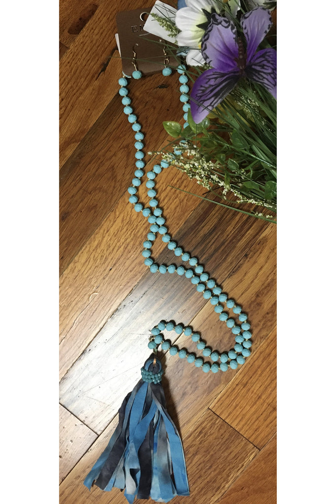 Emma Blue Tie Dye Tassel Necklace-Necklaces-Emma-Deja Nu Boutique, Women's Fashion Boutique in Lampasas, Texas
