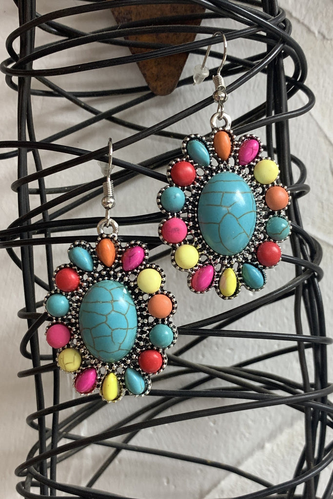 Emma Bright Multi Colored Squash Medallion Earring-Earrings-Emma-Deja Nu Boutique, Women's Fashion Boutique in Lampasas, Texas