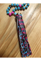 Emma Bright Turquoise And Hot Pink Aztec Necklace-Necklaces-Emma-Deja Nu Boutique, Women's Fashion Boutique in Lampasas, Texas