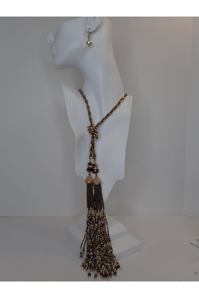 Emma Bronze And Gold Tassel Necklace-Necklaces-Emma-Deja Nu Boutique, Women's Fashion Boutique in Lampasas, Texas