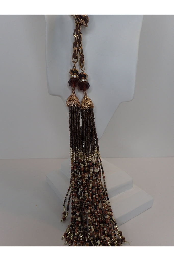 Emma Bronze And Gold Tassel Necklace-Necklaces-Emma-Deja Nu Boutique, Women's Fashion Boutique in Lampasas, Texas