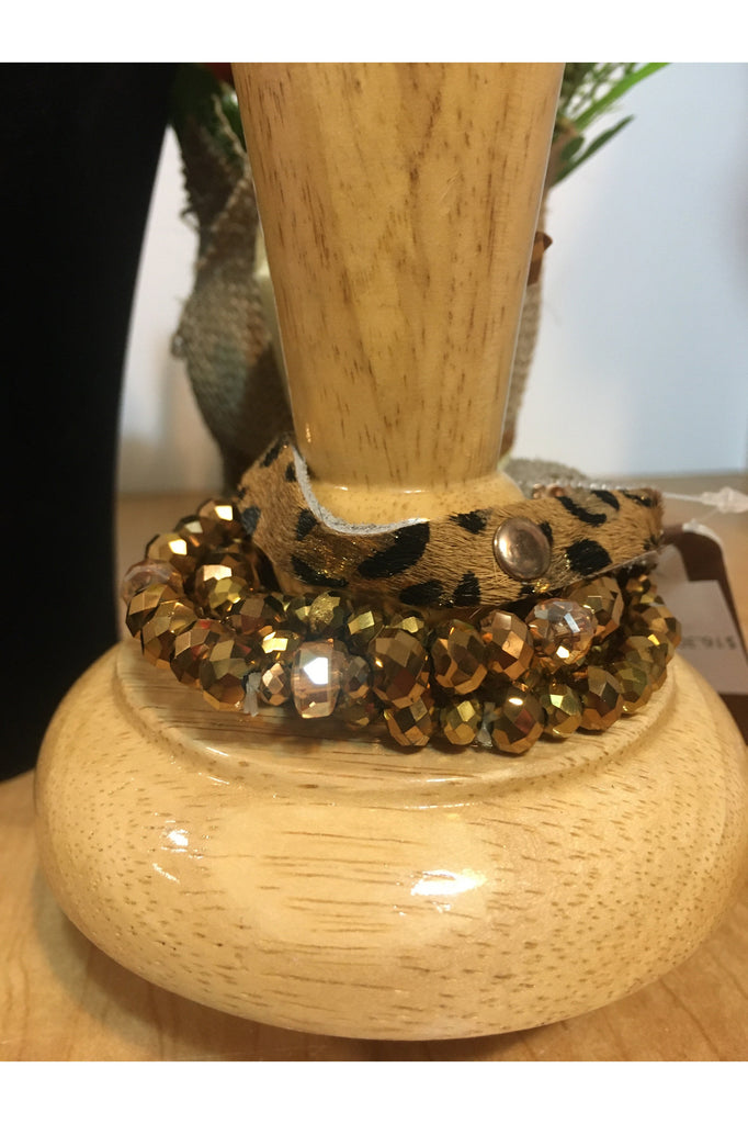 Emma Bronze Faux Leopard Stacked Bracelet-Bracelets-Emma-Deja Nu Boutique, Women's Fashion Boutique in Lampasas, Texas