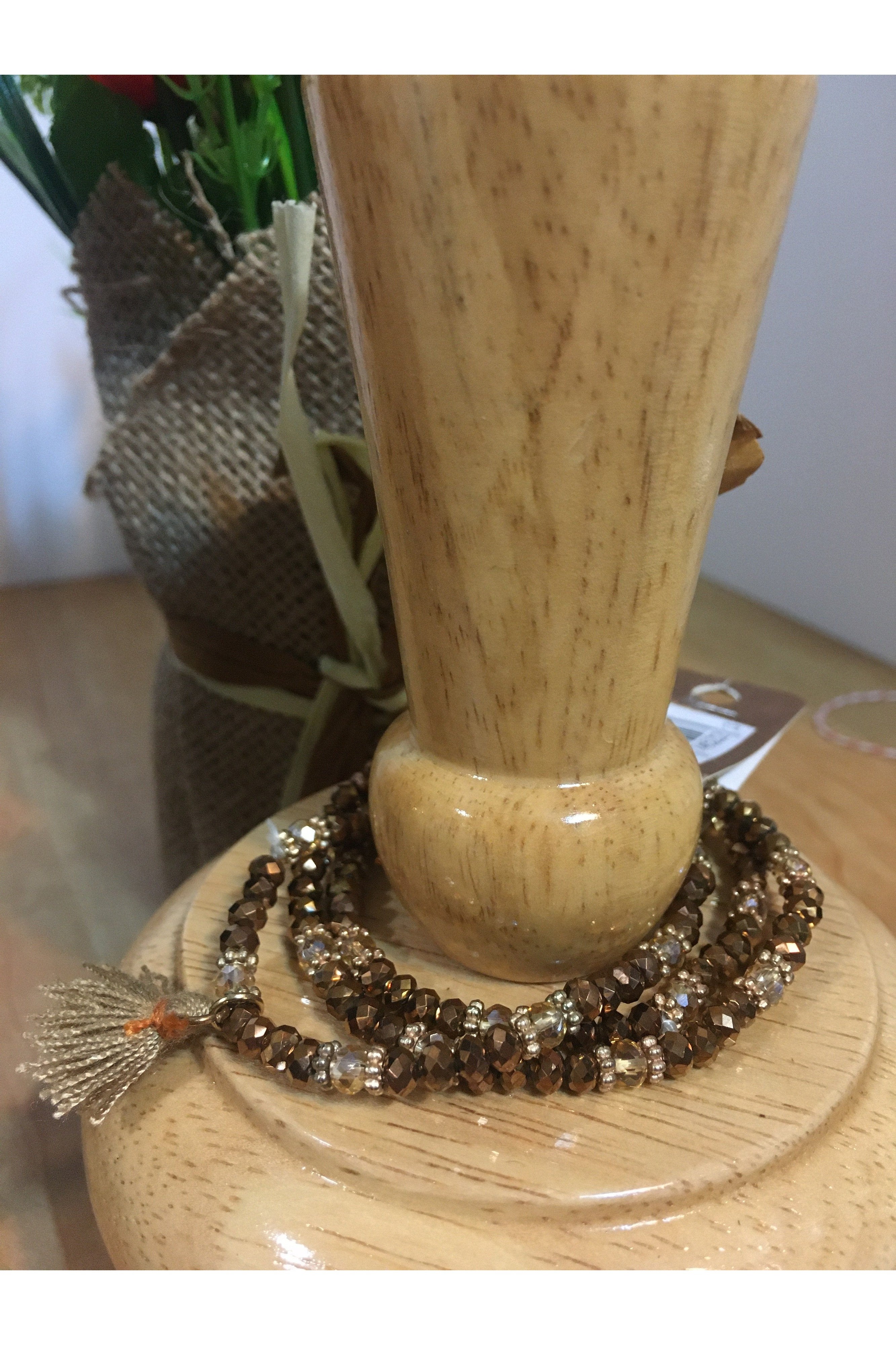 Emma Brown & Gold Tassel Stretch Bracelet-Bracelets-Emma-Deja Nu Boutique, Women's Fashion Boutique in Lampasas, Texas