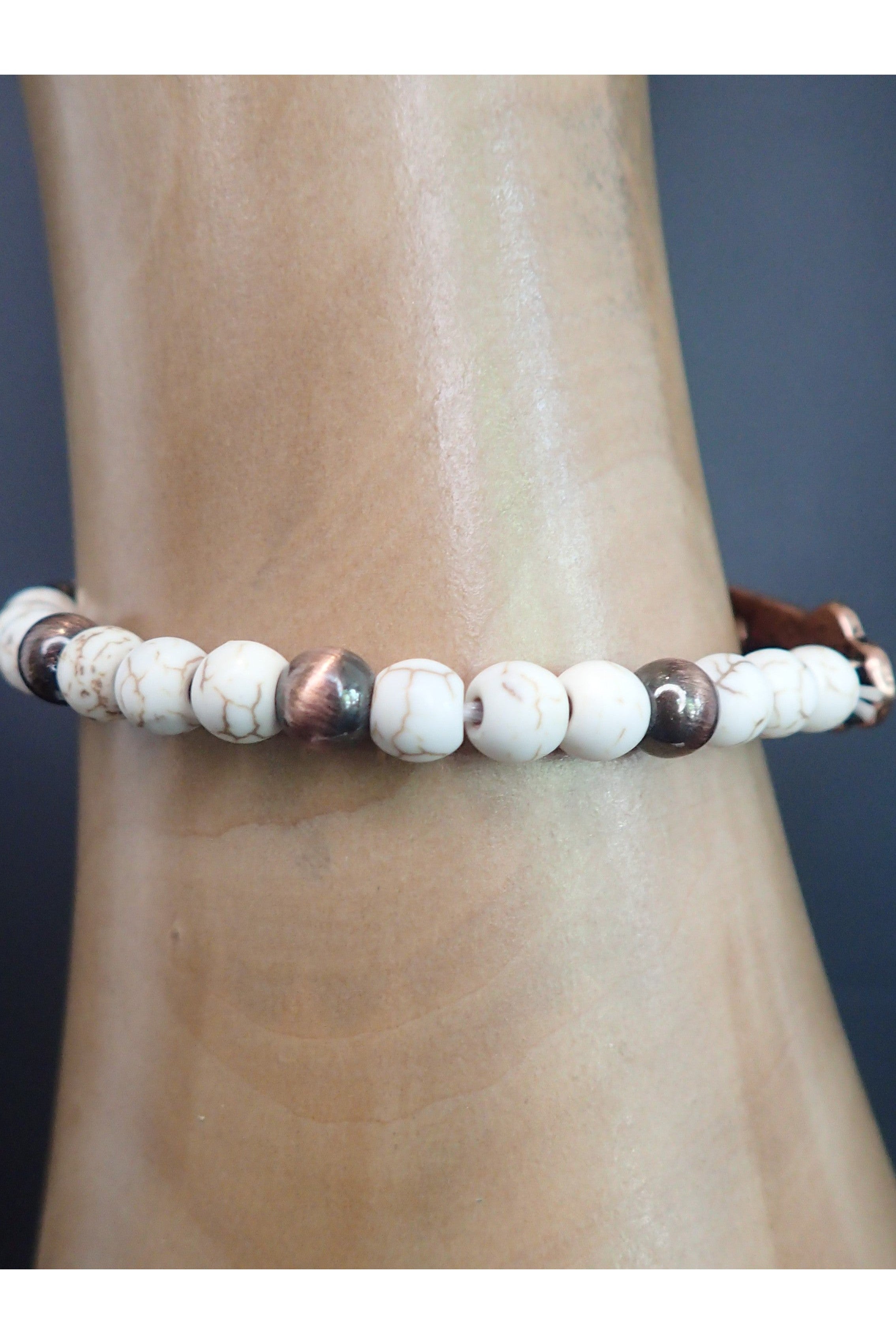 Emma Copper And White Stone Stretch Cross Bracelet-Bracelets-Emma-Deja Nu Boutique, Women's Fashion Boutique in Lampasas, Texas