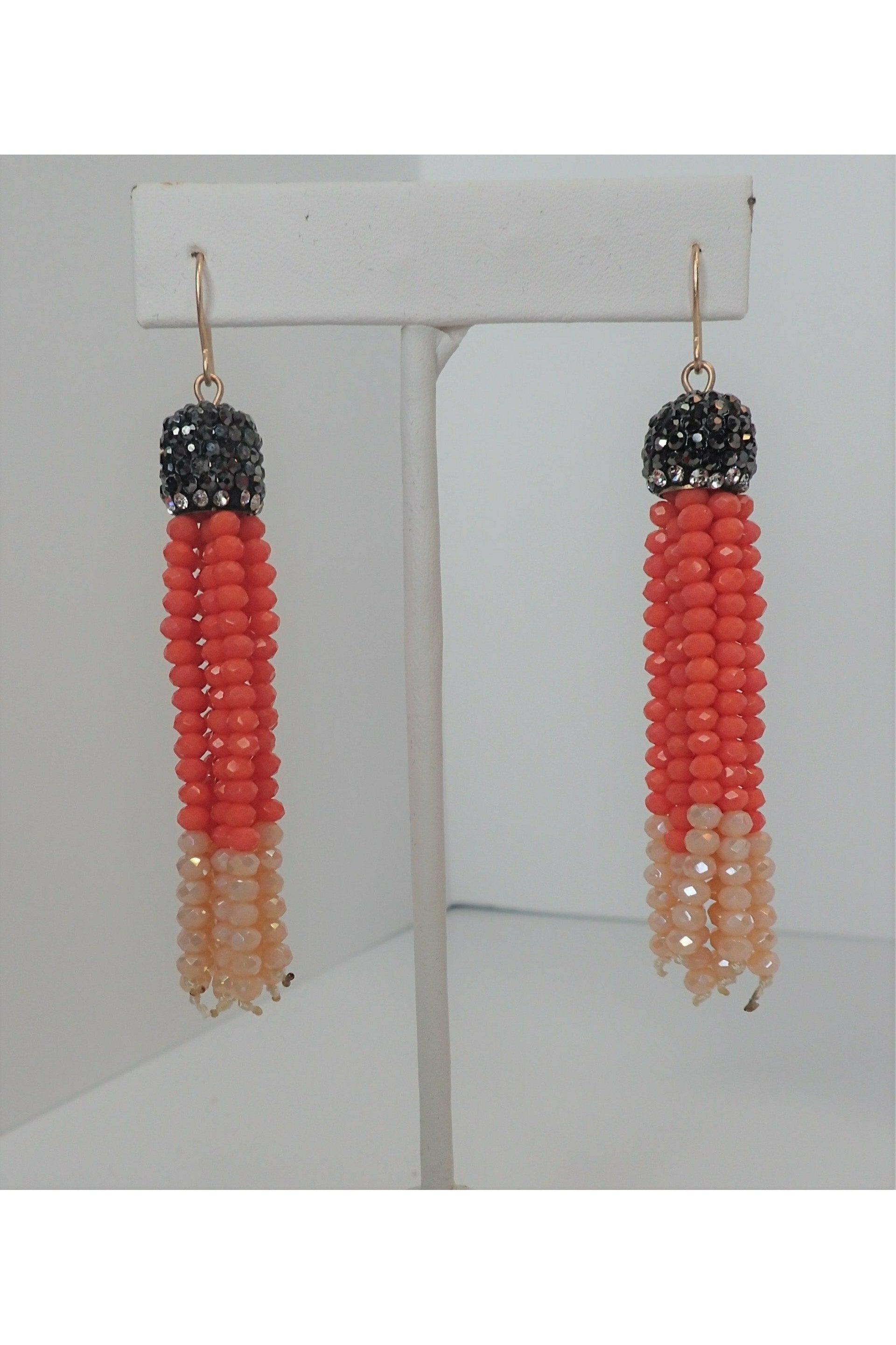 Emma Coral Color Beaded Dangle Earrings-Earrings-Emma-Deja Nu Boutique, Women's Fashion Boutique in Lampasas, Texas