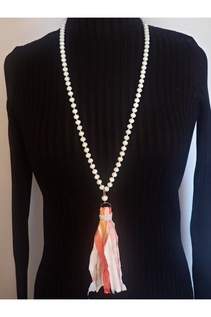 Emma Coral Color Tie Dye Tassel Necklace Set-Necklaces-Emma-Deja Nu Boutique, Women's Fashion Boutique in Lampasas, Texas