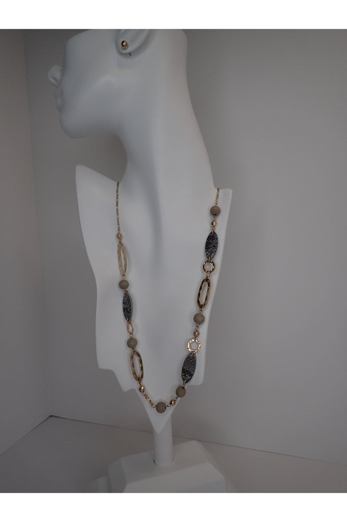 Emma Gold And Snakeskin Long Necklace Set-Necklaces-Emma-Deja Nu Boutique, Women's Fashion Boutique in Lampasas, Texas