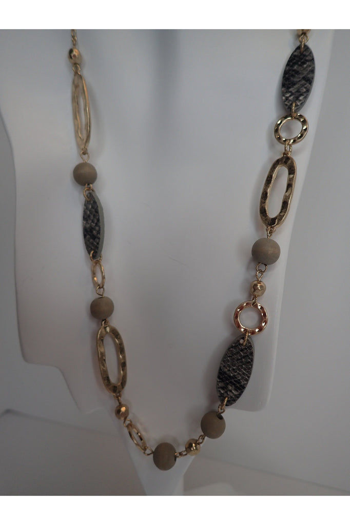 Emma Gold And Snakeskin Long Necklace Set-Necklaces-Emma-Deja Nu Boutique, Women's Fashion Boutique in Lampasas, Texas