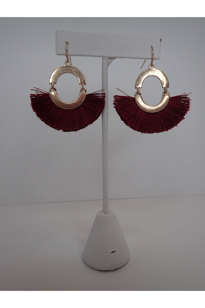Emma Gold Dangle Earring With Burgundy Fringe-Earrings-Emma-Deja Nu Boutique, Women's Fashion Boutique in Lampasas, Texas