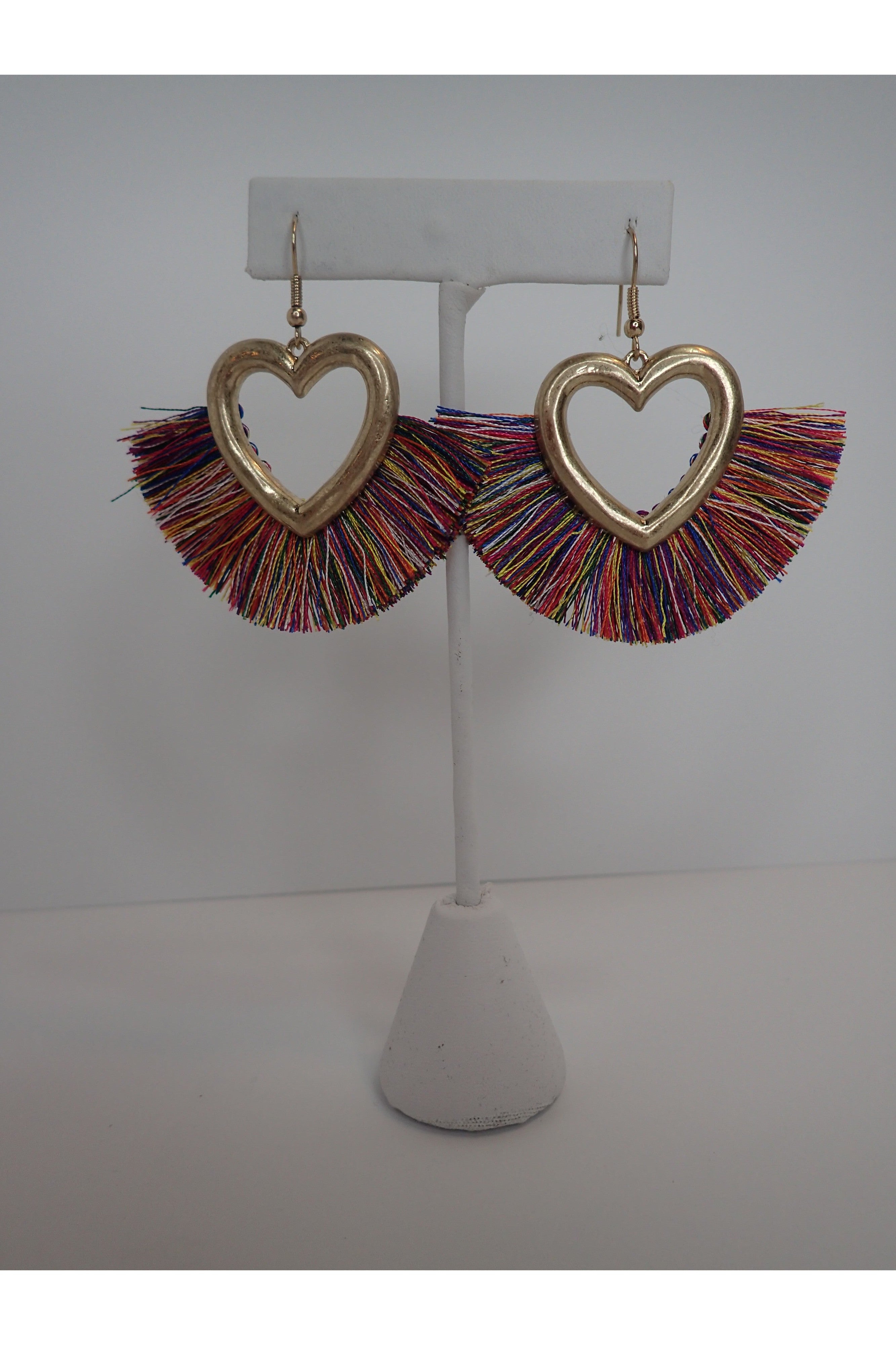 Lost & Found Trading Co. Gold Heart Earring With Rainbow Fringe-Earrings-Lost And Found-Deja Nu Boutique, Women's Fashion Boutique in Lampasas, Texas