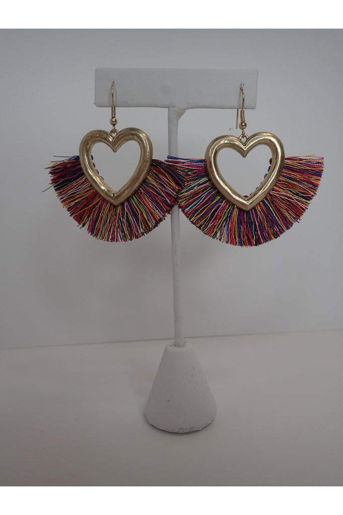 Lost & Found Trading Co. Gold Heart Hearing With Rainbow Fringe-Earrings-Lost And Found-Deja Nu Boutique, Women's Fashion Boutique in Lampasas, Texas