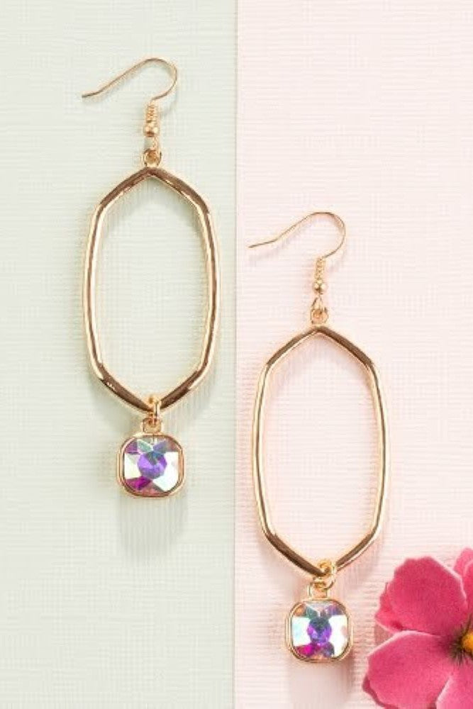 Emma Gold Oblong Earring With AB Crystal Drop-Earrings-Emma-Deja Nu Boutique, Women's Fashion Boutique in Lampasas, Texas