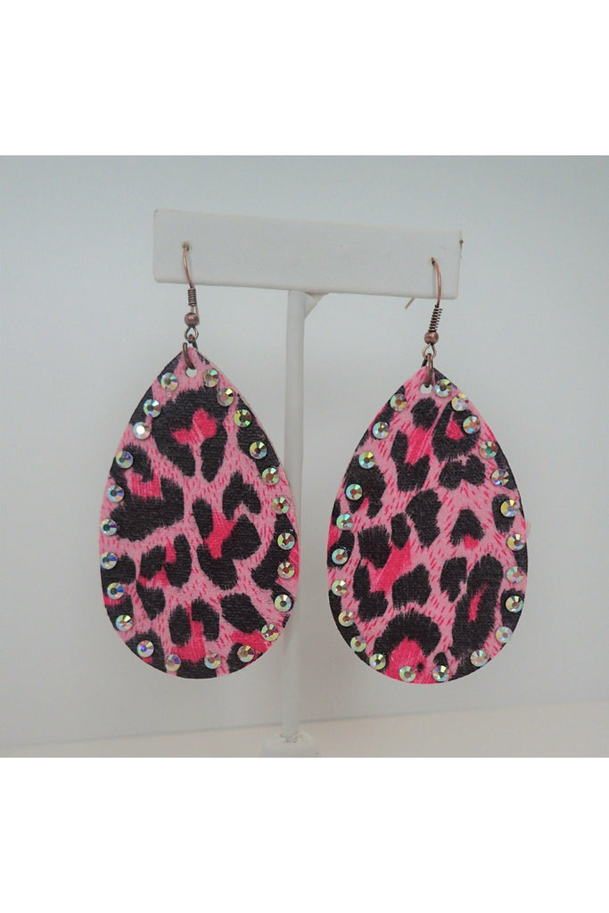 Emma Hot Pink Faux Leopard Earrings With Rhinestones-Earrings-Emma-Deja Nu Boutique, Women's Fashion Boutique in Lampasas, Texas