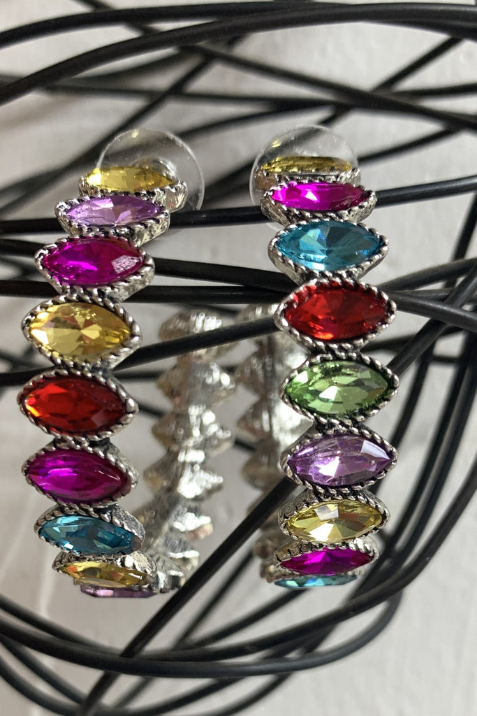 Emma Multi Colored Rhinestone Hoop Earrings-Earrings-Emma-Deja Nu Boutique, Women's Fashion Boutique in Lampasas, Texas