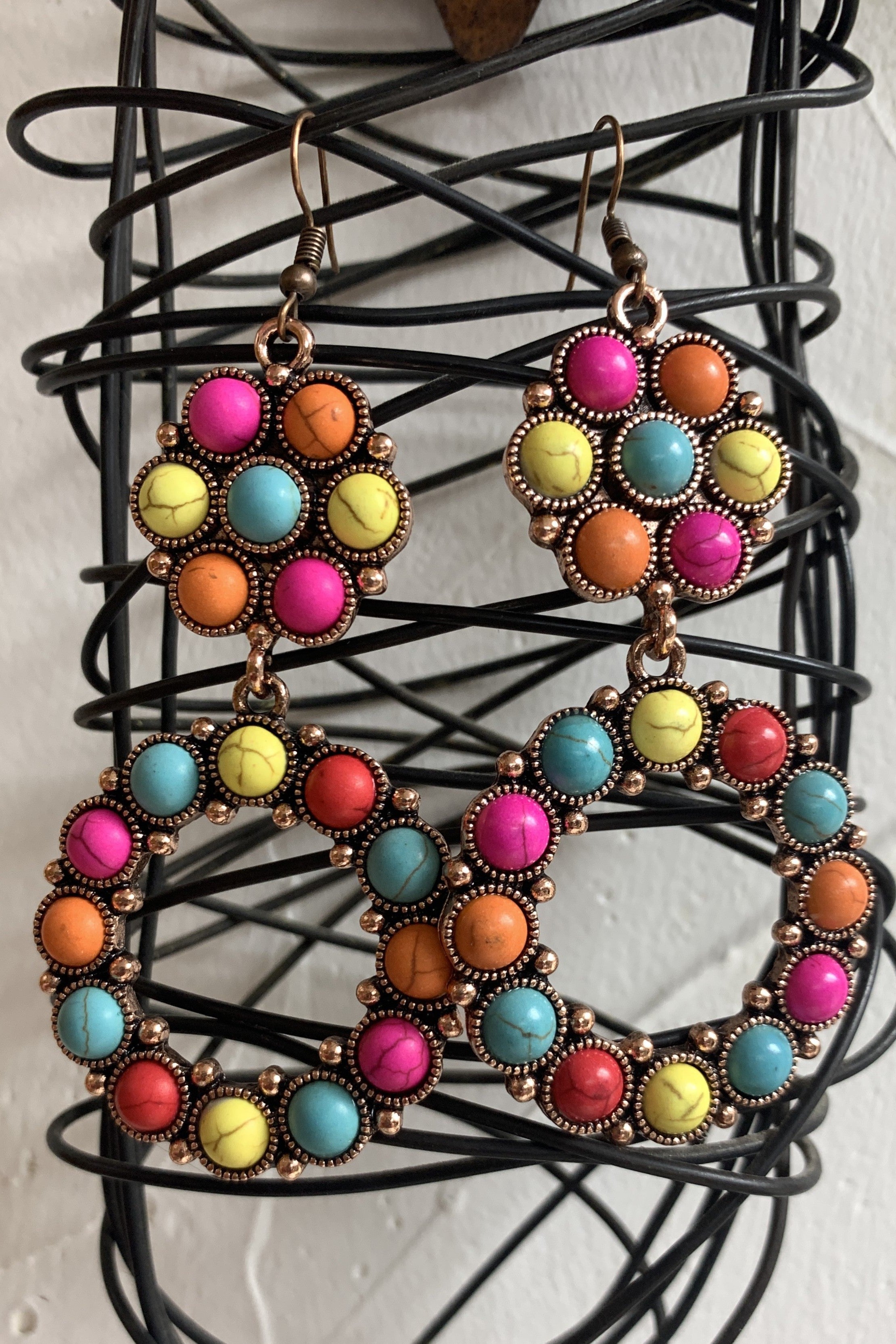 Emma Multi Colored Squash Blossom With Dangle Hoop-Earrings-Emma-Deja Nu Boutique, Women's Fashion Boutique in Lampasas, Texas