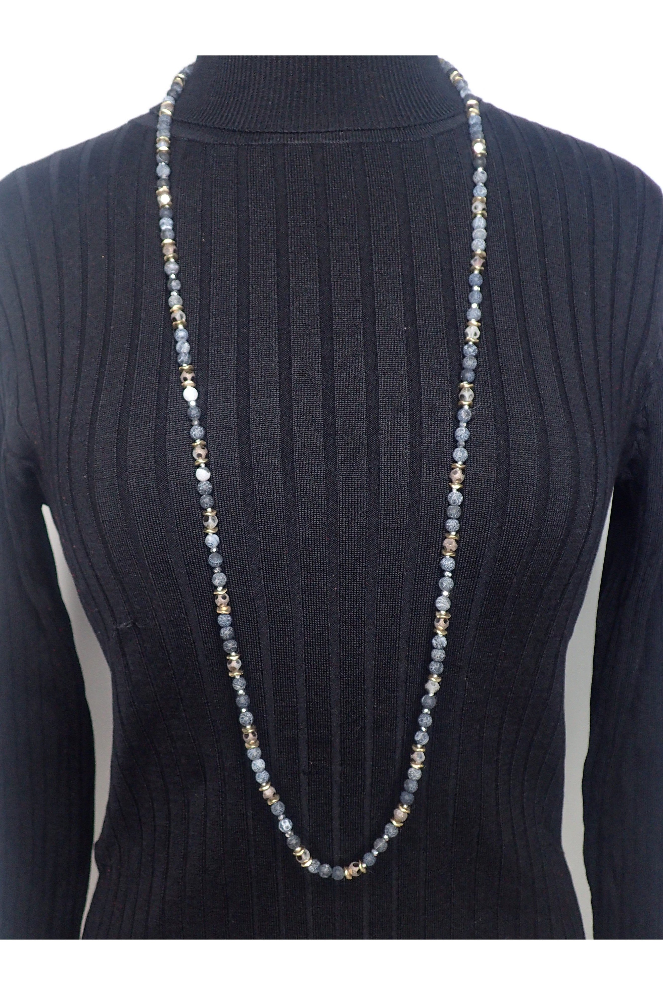 Emma Natural Stone And Crystal Beaded Long Necklace - Two Colors-Necklaces-Emma-Deja Nu Boutique, Women's Fashion Boutique in Lampasas, Texas