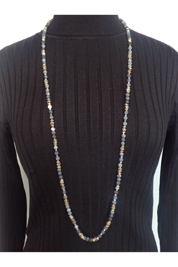 Emma Natural Stone And Crystal Beaded Long Necklace - Two Colors-Necklaces-Emma-Deja Nu Boutique, Women's Fashion Boutique in Lampasas, Texas
