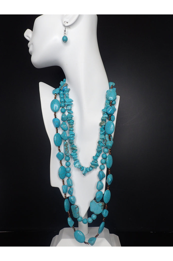Emma Natural Turquoise Three Strand Necklace-Necklaces-Emma-Deja Nu Boutique, Women's Fashion Boutique in Lampasas, Texas