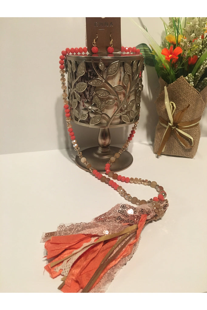 Emma Orange And Coral Color Tassel Necklace-Necklaces-Emma-Deja Nu Boutique, Women's Fashion Boutique in Lampasas, Texas