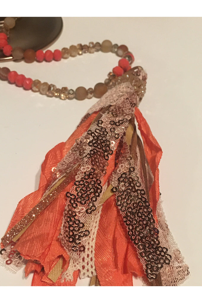 Emma Orange And Coral Color Tassel Necklace-Necklaces-Emma-Deja Nu Boutique, Women's Fashion Boutique in Lampasas, Texas