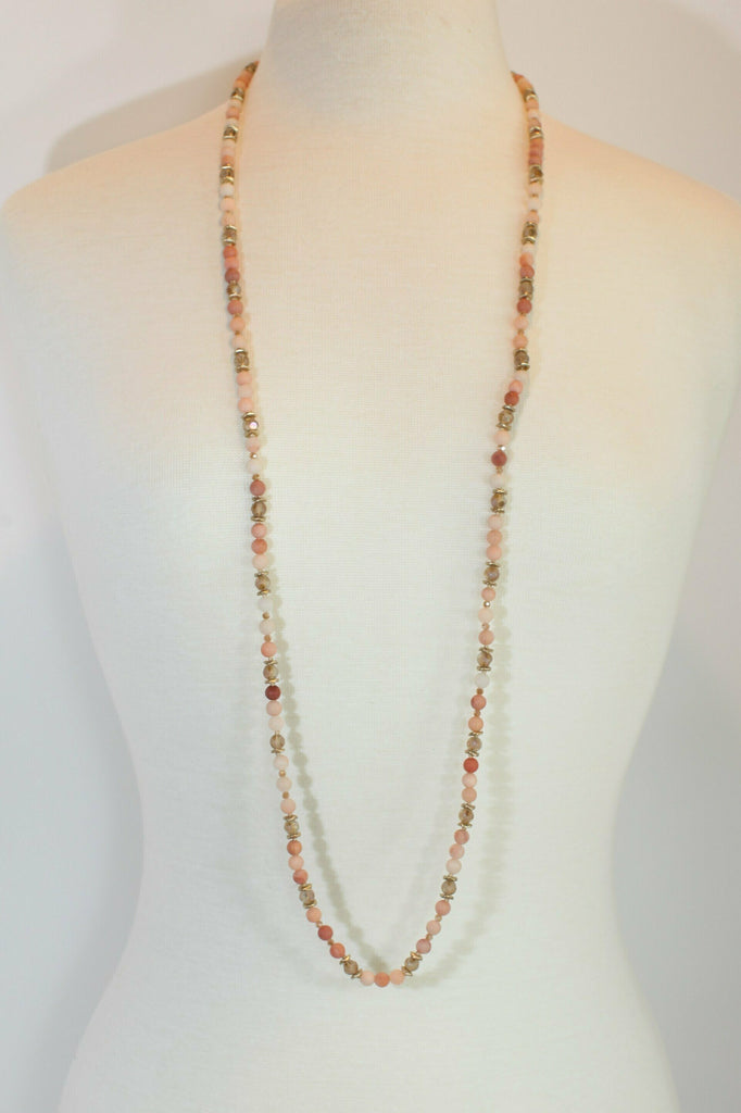 Emma Peaches And Cream Necklace With Frosted Leopard Beads-Necklaces-Emma-Deja Nu Boutique, Women's Fashion Boutique in Lampasas, Texas