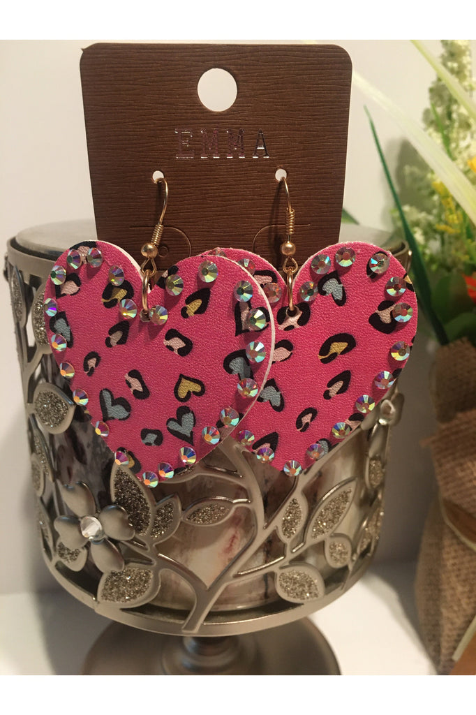 Emma Pink Heart Leather Earrings-Earrings-Emma-Deja Nu Boutique, Women's Fashion Boutique in Lampasas, Texas
