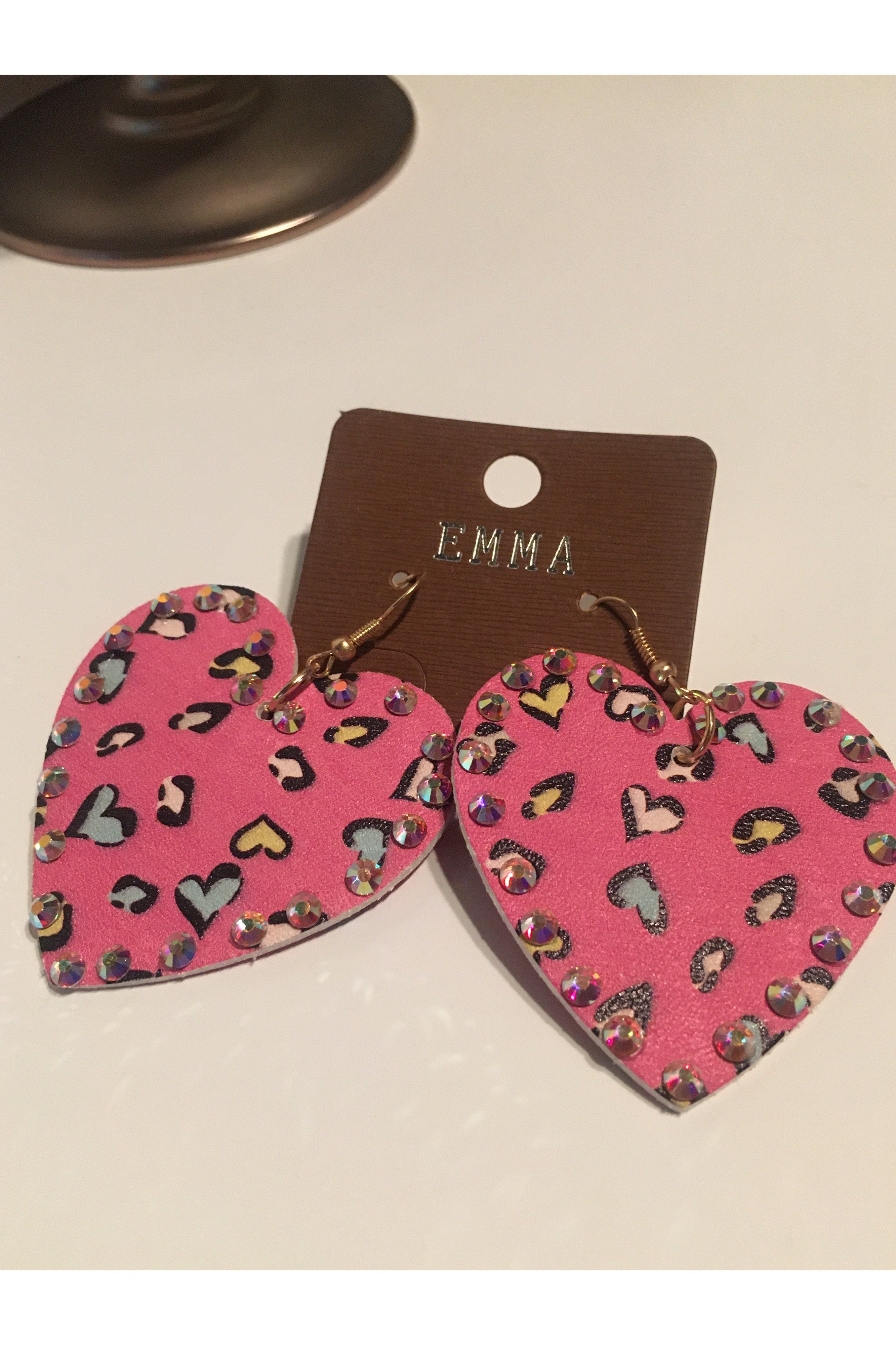 Emma Pink Heart Leather Earrings-Earrings-Emma-Deja Nu Boutique, Women's Fashion Boutique in Lampasas, Texas