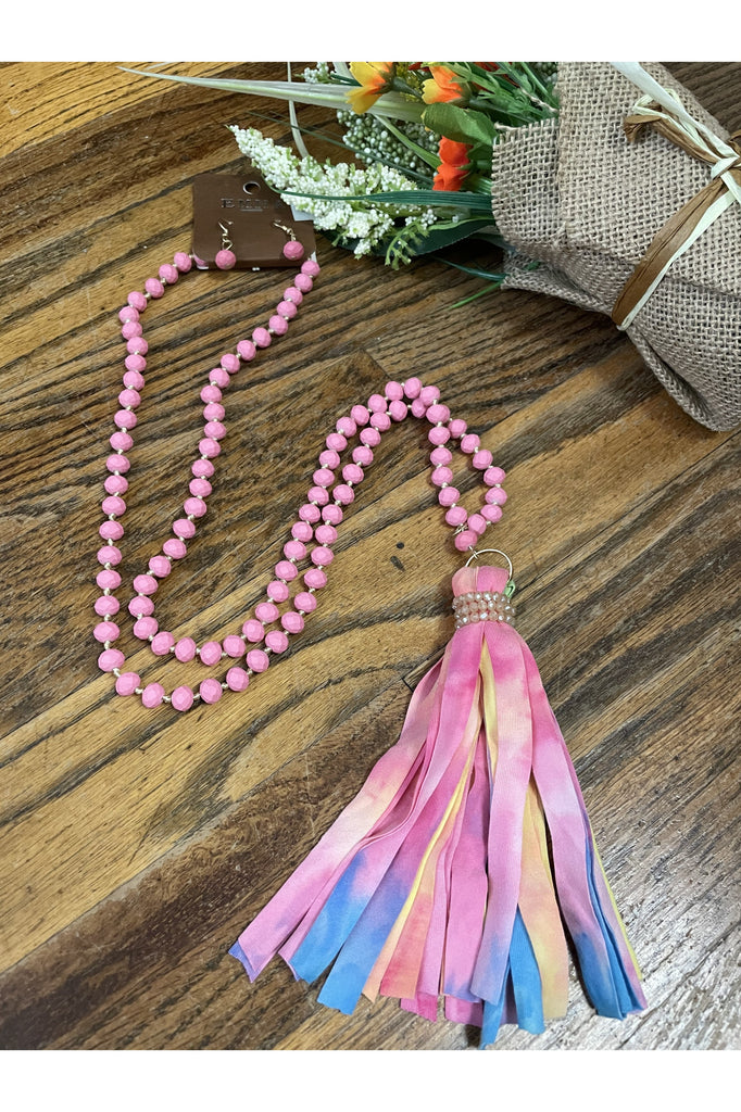 Emma Pink Tie Dye Necklace Set-Necklaces-Emma-Deja Nu Boutique, Women's Fashion Boutique in Lampasas, Texas