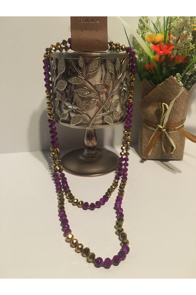 Emma Purple And Gold Beaded Necklace-Necklaces-Emma-Deja Nu Boutique, Women's Fashion Boutique in Lampasas, Texas