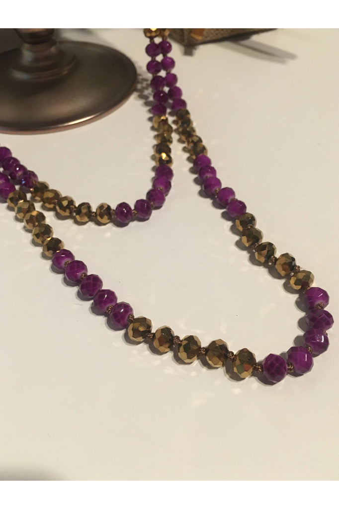 Emma Purple And Gold Beaded Necklace-Necklaces-Emma-Deja Nu Boutique, Women's Fashion Boutique in Lampasas, Texas