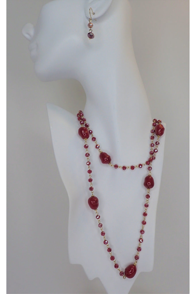 Emma Red Beaded Long Necklace Set-Necklaces-Emma-Deja Nu Boutique, Women's Fashion Boutique in Lampasas, Texas