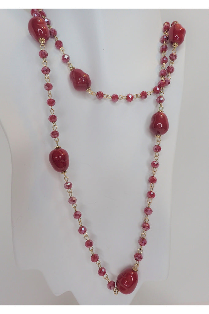Emma Red Beaded Long Necklace Set-Necklaces-Emma-Deja Nu Boutique, Women's Fashion Boutique in Lampasas, Texas