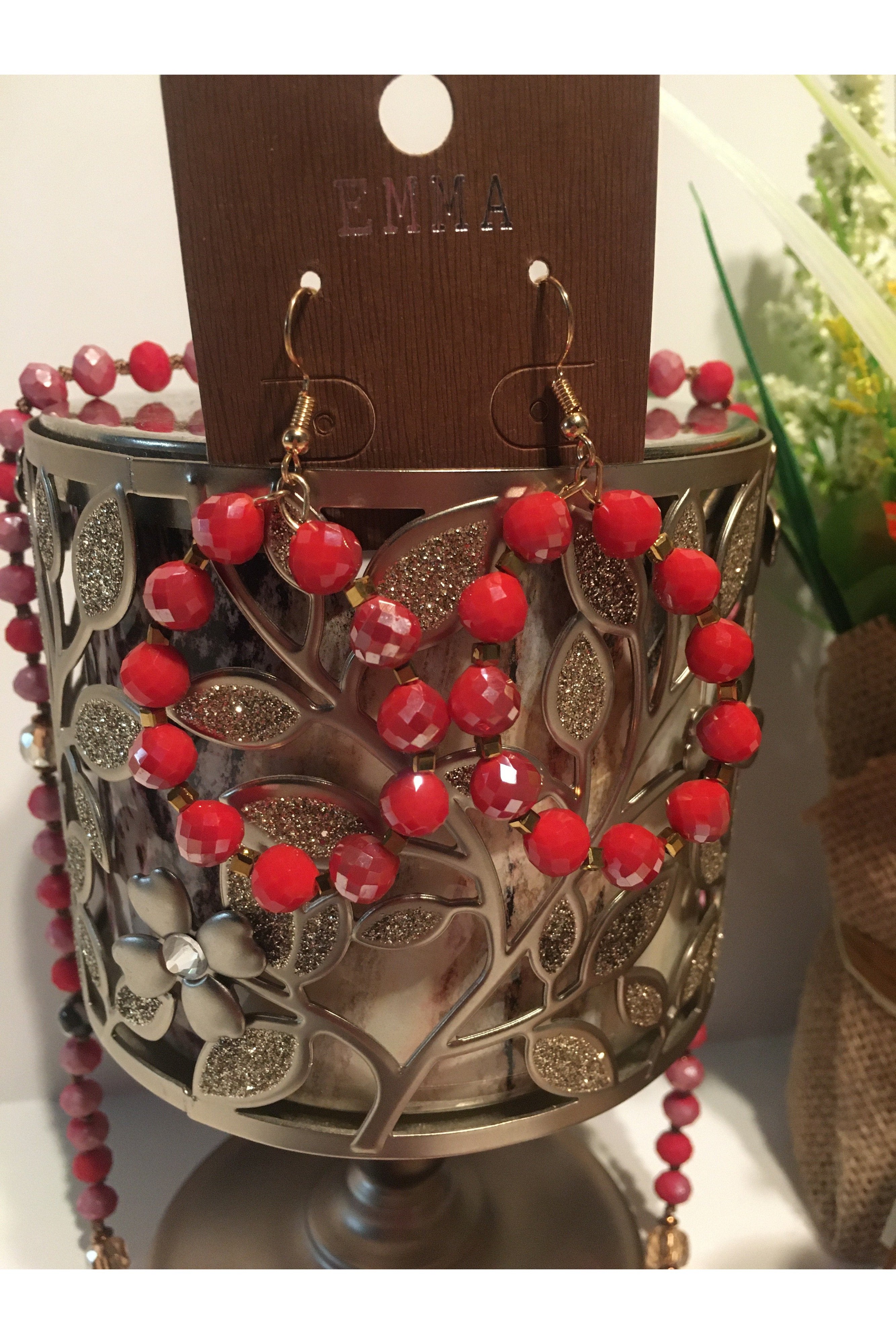 Emma Red Crystal Hoop Earrings-Earrings-Emma-Deja Nu Boutique, Women's Fashion Boutique in Lampasas, Texas