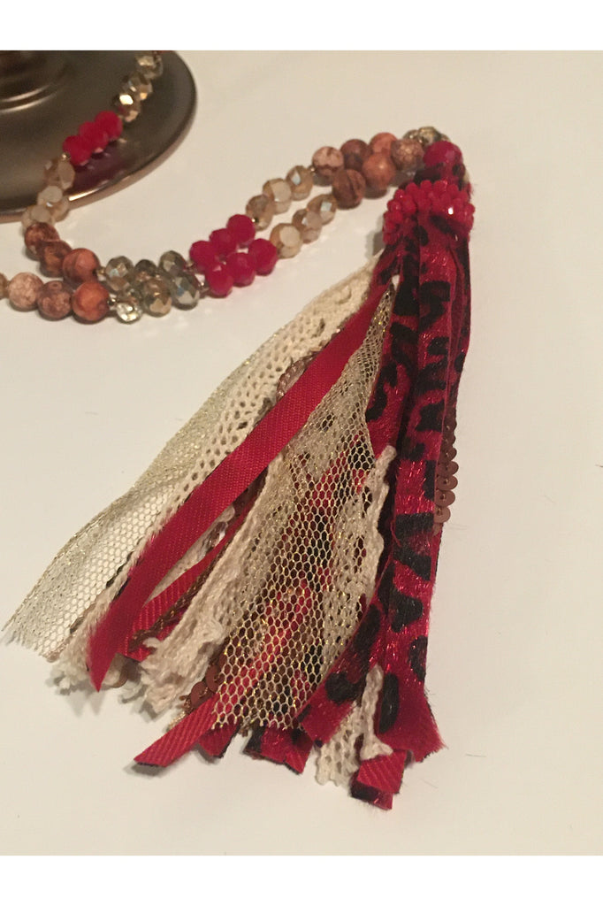 Emma Red Faux Leopard Tassel Necklace-Necklaces-Emma-Deja Nu Boutique, Women's Fashion Boutique in Lampasas, Texas