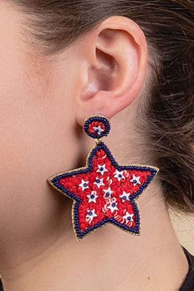 Emma Red Sequin Star Earring-Earrings-Emma-Deja Nu Boutique, Women's Fashion Boutique in Lampasas, Texas
