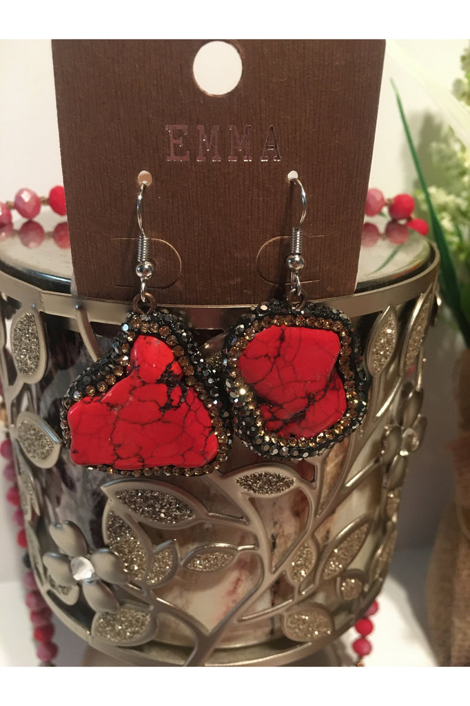 Emma Red Stone Rhinestone Earrings-Earrings-Emma-Deja Nu Boutique, Women's Fashion Boutique in Lampasas, Texas