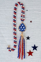 Emma Red White And Blue Novelty Sparkle Necklace With Dangle Beads-Necklaces-Emma-Deja Nu Boutique, Women's Fashion Boutique in Lampasas, Texas