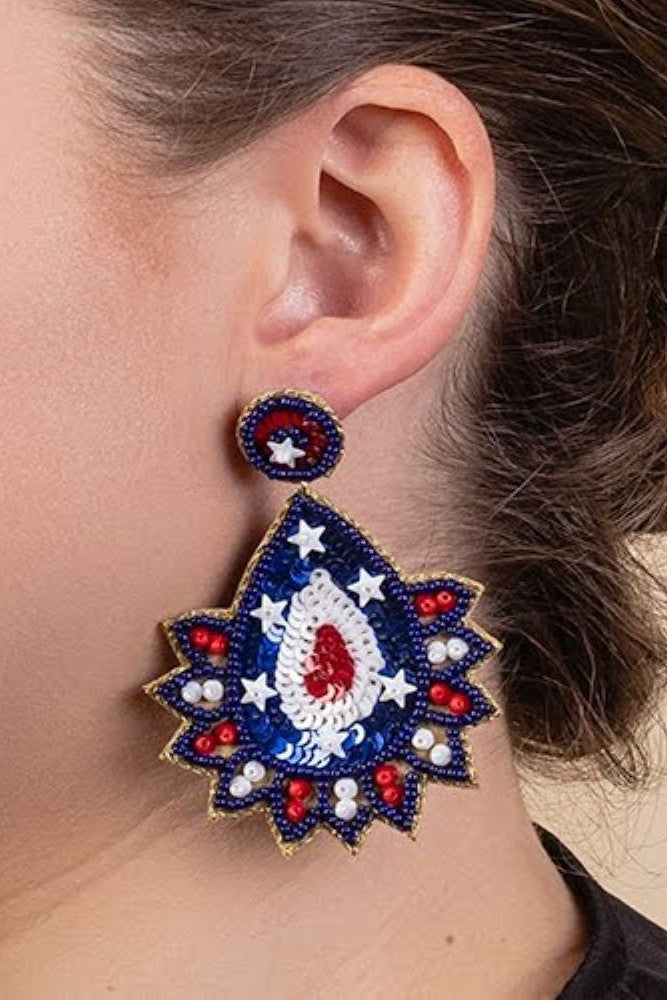 Emma Red White And Blue Sequin Earring-Earrings-Emma-Deja Nu Boutique, Women's Fashion Boutique in Lampasas, Texas