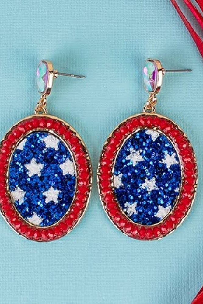 Emma Red White And Blue Sparkle Rhinestone Earring-Earrings-Emma-Deja Nu Boutique, Women's Fashion Boutique in Lampasas, Texas