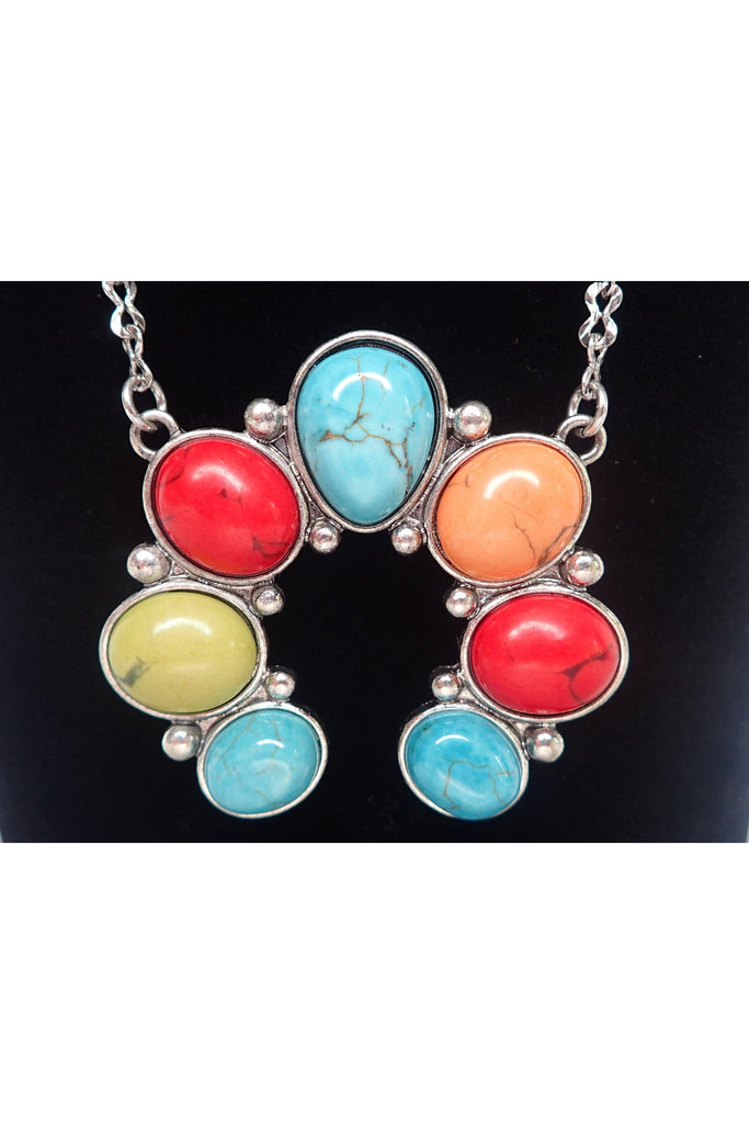 Emma Silver Beaded Necklace With Horseshoe Medallion - Two Colors-Necklaces-Emma-Deja Nu Boutique, Women's Fashion Boutique in Lampasas, Texas