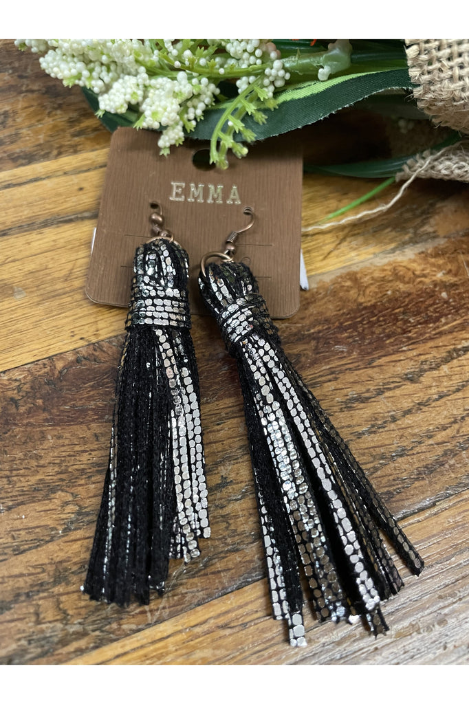 Emma Snakeskin Leather Fringe Earrings-Earrings-Emma-Deja Nu Boutique, Women's Fashion Boutique in Lampasas, Texas