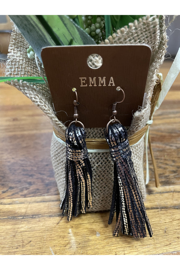 Emma Snakeskin Leather Fringe Earrings-Earrings-Emma-Deja Nu Boutique, Women's Fashion Boutique in Lampasas, Texas