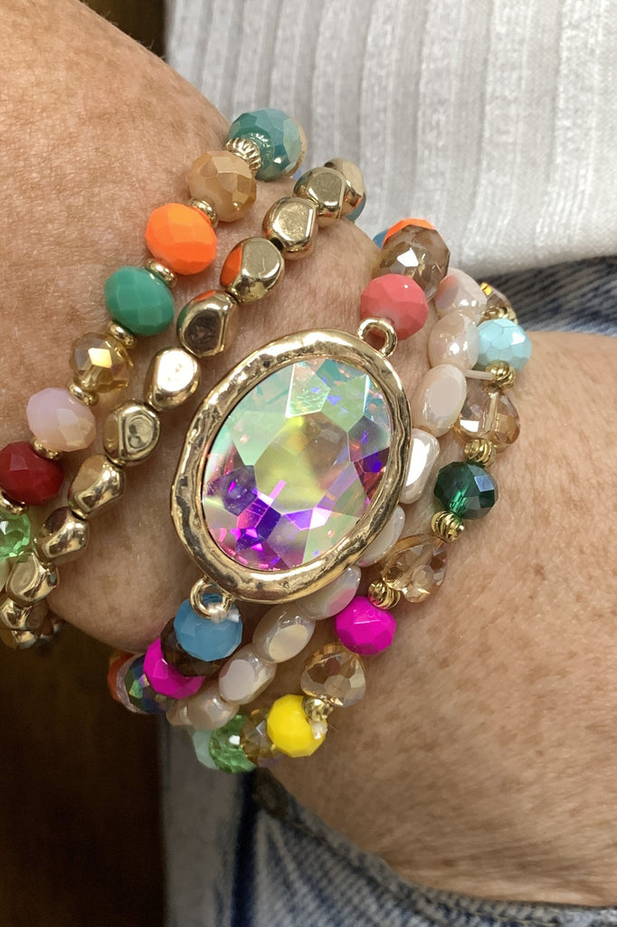 Emma Stretch Bracelet Set With Bright Colors And Large AB Crystal Charm-Bracelets-Emma-Deja Nu Boutique, Women's Fashion Boutique in Lampasas, Texas