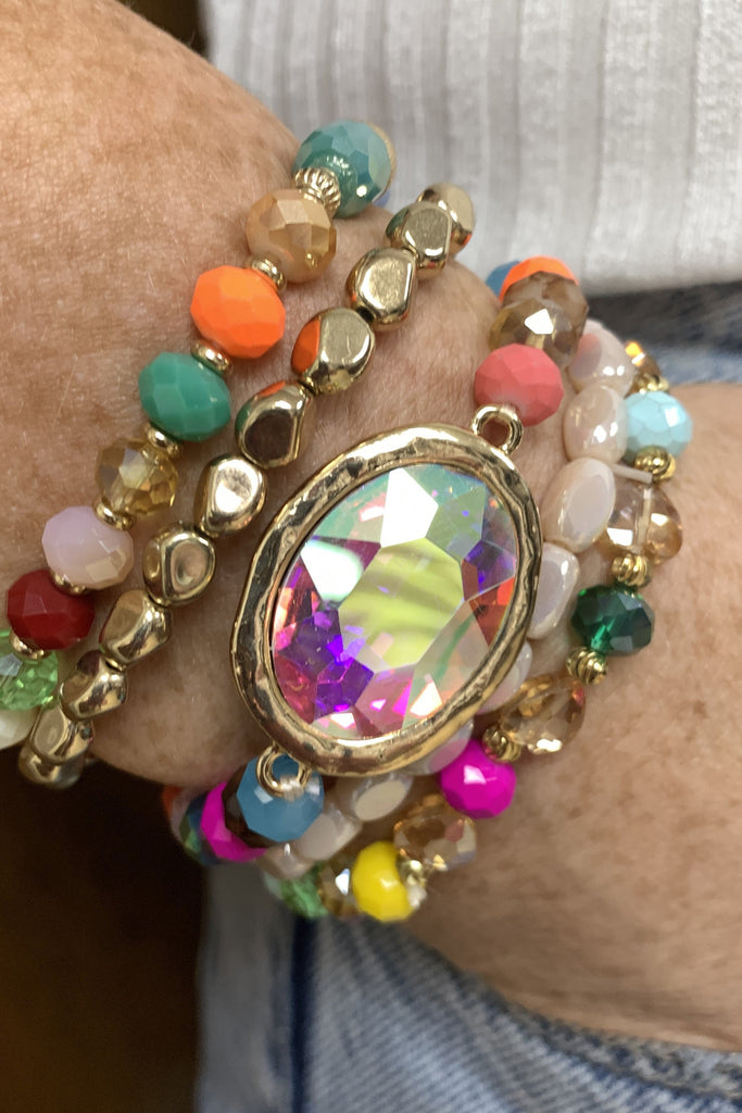 Emma Stretch Bracelet Set With Bright Colors And Large AB Crystal Charm-Bracelets-Emma-Deja Nu Boutique, Women's Fashion Boutique in Lampasas, Texas