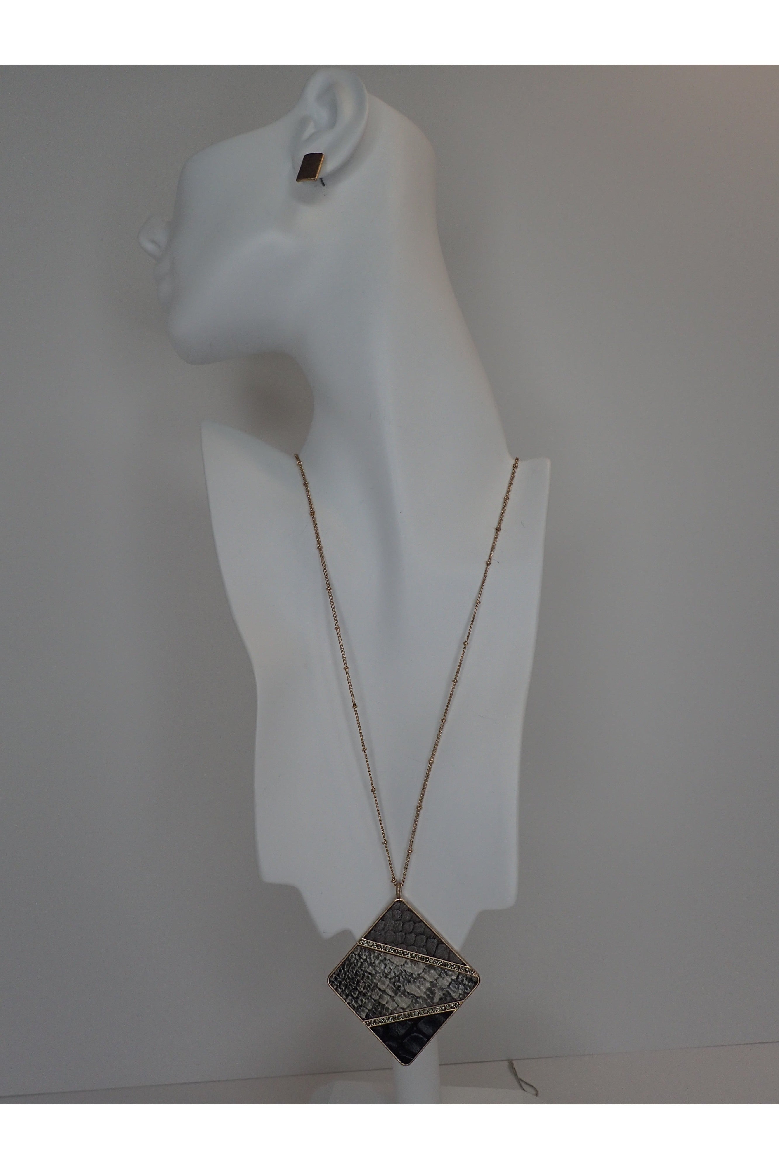 Emma Triangle Grey Snakeskin Necklace Set-Necklaces-Emma-Deja Nu Boutique, Women's Fashion Boutique in Lampasas, Texas