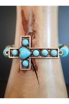 Emma Turquoise And Copper Stretch Cross Bracelet-Bracelets-Emma-Deja Nu Boutique, Women's Fashion Boutique in Lampasas, Texas