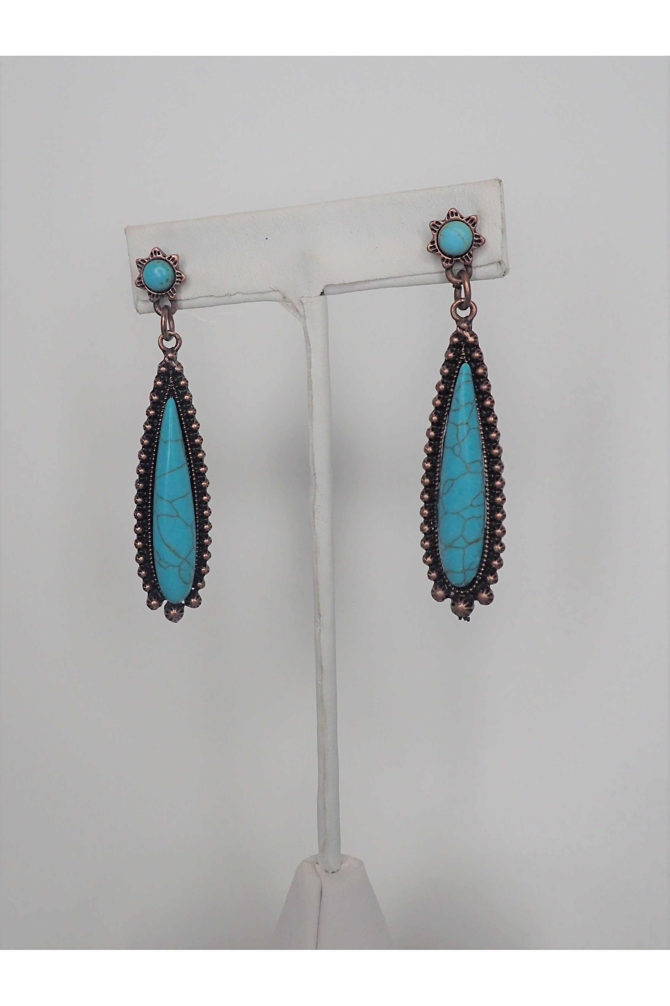 Emma Turquoise Teardrop Earrings Set in Copper Metal-Earrings-Emma-Deja Nu Boutique, Women's Fashion Boutique in Lampasas, Texas