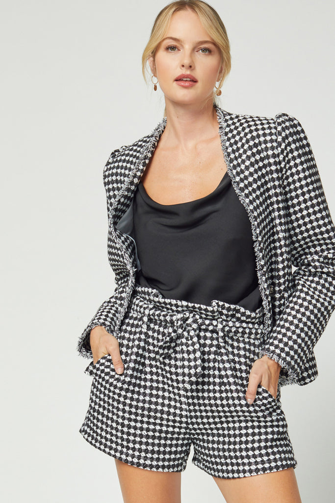 Entro Black & White Tweed Blazer-Outerwear-Entro-Deja Nu Boutique, Women's Fashion Boutique in Lampasas, Texas